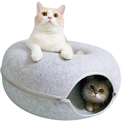 Save | Filz Katzentunnel Donut Katzenhöhle | Plüsch Katzenbett und Katzenspielzeug | 50 x 50 x 10 cm | Katzenhöhle, Katzenbett, Katzentunnel, Katzen Donut Höhle, Cat Donut KATZENLOS von Save