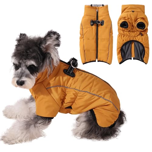 Savlot Hundejacken für den Winter Winddicht Wasserdichtes 2-in-1-Outfit Hundemantel für kaltes Wetter Reflektierende Hundeweste mit Geschirr Welpen-Winterjacke Hundemantel mit Reißverschluss von Savlot