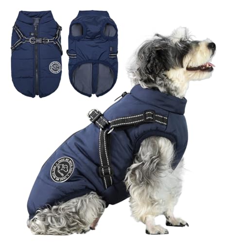 Savlot Hundejacke Winterweste Jacken Hundemantel Hundepullover Haustier Skifahren Kostüm Ärmellose Baumwolle Gepolsterte Weste Mit Brustgurt Gurt - Dunkelblau, 3XL von Savlot