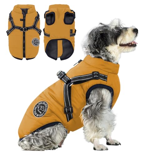 Savlot Hundejacke Winterweste Jacken Hundemantel Hundepullover Haustier Skifahren Kostüm Ärmellose Baumwolle Gepolsterte Weste Mit Brustgurt Gurt - Gelb, 3XL von Savlot