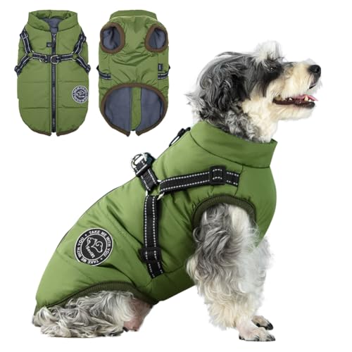 Savlot Hundejacke Winterweste Jacken Hundemantel Hundepullover Haustier Skifahren Kostüm Ärmellose Baumwolle Gepolsterte Weste Mit Brustgurt Gurt - Grün, 3XL von Savlot