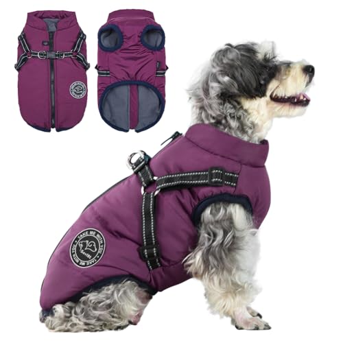 Savlot Hundejacke Winterweste Jacken Hundemantel Hundepullover Haustier Skifahren Kostüm Ärmellose Baumwolle Gepolsterte Weste Mit Brustgurt Gurt - Lila, 3XL von Savlot