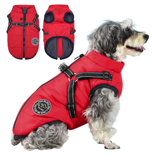 Savlot Hundejacke Winterweste Jacken Hundemantel Hundepullover Haustier Skifahren Kostüm Ärmellose Baumwolle Gepolsterte Weste Mit Brustgurt Gurt - Rot, 3XL von Savlot