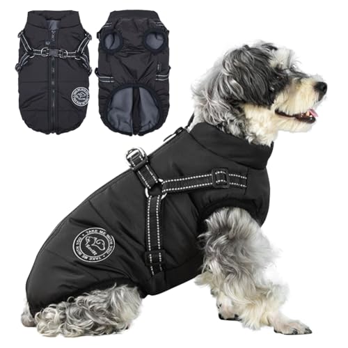 Savlot Hundejacke Winterweste Jacken Hundemantel Hundepullover Haustier Skifahren Kostüm Ärmellose Baumwolle Gepolsterte Weste Mit Brustgurt Gurt - Schwarz, 3XL von Savlot