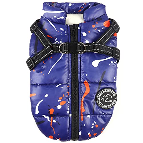 Savlot Hundemantel Winter Welpen Mäntel Hund Wintermantel Hundegeschirr Mantel Kleiner Hundegeschirr Welpenjacke Weste Kleidung Reflektierende wasserdichte Hundemäntel (M, Blau) von Savlot