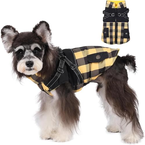 Savlot Wärme Hundemantel Winddicht Hundejacke Reflektierend Hundemantel Grosse Hunde Hundemantel Winter Wintermantel Hund Schneejacke mit Reißverschluss Hundejacke Outfit (L, Gelb) von Savlot