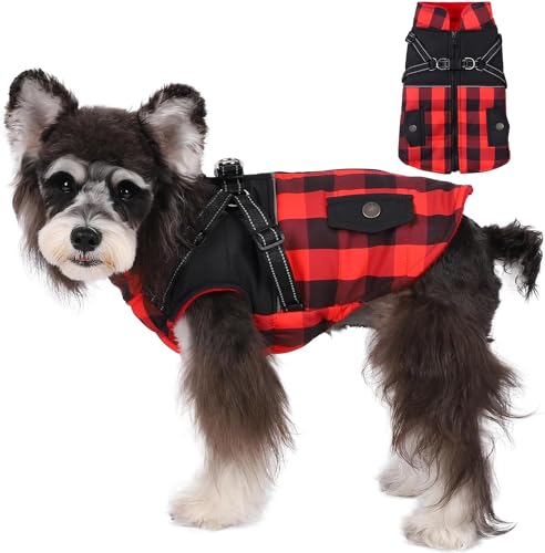 Savlot Warm Hundemantelgurthund Jacke wasserdichte Hund Wintermantel gepolstert Hunde Kleidung Haustier Hund kaltes Wetter Schichten Muss Schneejacke Welpe Winterweste(M, Rot) von Savlot