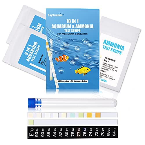 10-in-1 Ammoniak-Test-Set für Aquarium, 150 ct Aquarium-Teststreifen, Süßwasser, Salzwasser, Aquarium-Teststreifen, Set zum Testen von Ammoniak und 9 mehr von SaySummer