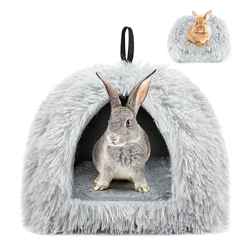 Sbayool Plüsch Kaninchen Bett, Bequem Warme Häschen Höhlenbetten, Kaninchen Haus Mit Bewegliches Pad, Geeignetes Kaninchenversteck Für Kleintiere Wie Meerschweinchen, Frettchen Und Chinchillas,Grau von Sbayool