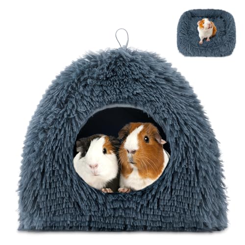 Sbayool Warmes Meerschweinchen Bett, Gemütliches Plüsch Meerschweinchen Kuschelhöhle Mit Beweglichem Pad, Meerschweinchen Versteck Für Igel Chinchillas Und Andere Kleintiere 28×28×22cm,Dunkelgrau von Sbayool