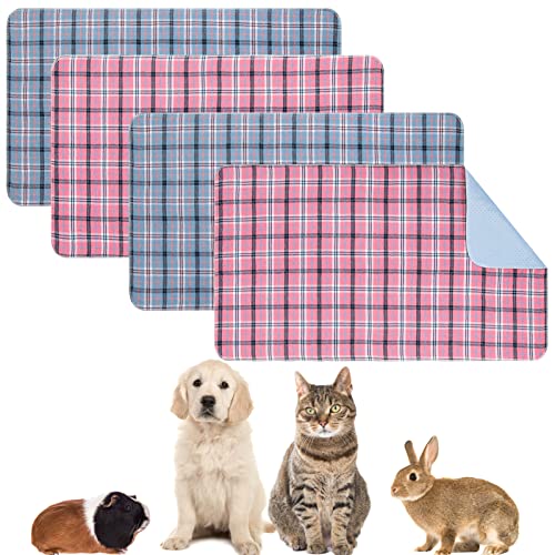 SCENEREAL Meerschweinchen-Käfigeinlagen, waschbar, rutschfest, saugfähig, wasserdicht, 4 Stück in 1 Packung, 2 blaue Plaid und 2 rosa Plaid, 4-lagiges Design, Baumwolle, Polyester, Gummi von SCENEREAL