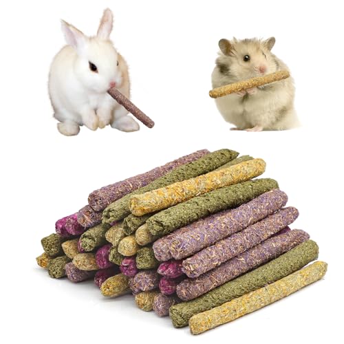 Scettar 25 Stück Timothy Heu Sticks, 4 Geschmacksrichtungen Kaninchen Kauspielzeug Hasen Spielzeug für Kaninchen, Hamster, Chinchilla, Meerschweinchen, Häschen Leckerli von Scettar