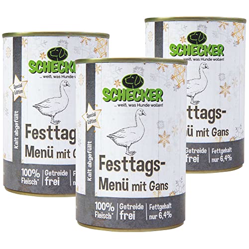 3x410g Schecker Dogreform 3 x 410g Gänsebraten aus der Dose ideal für EIN Festtagsmenü am Weihnachten für den Hund von Schecker