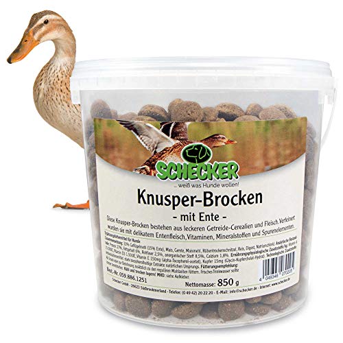 Schecker Hundekekse - Knusper Brocken mit Ente - wertvolle Cerealien Calcium Vitaminen - im wiederverschließbarem Eimer von Schecker