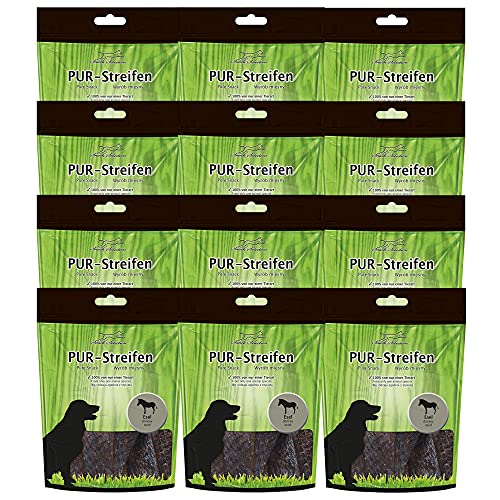 Schecker 12 x 100g PUR Kaustreifen Esel - getrocknet - ohne Zusätze - weich und leicht teilbar - EIN getreidefreies Hundeleckerli von Schecker