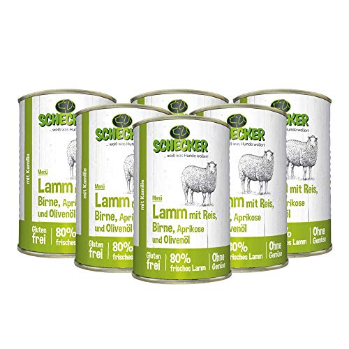 Schecker Nassfutter - Hundemenü - mit 80% Lamm mit Reis - 6 x 410 g Kamille - glutenfrei von Schecker