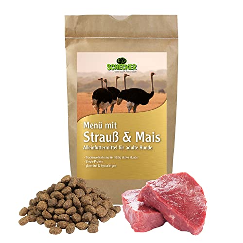 Schecker Trockenfutter Hund Adult - Menü mit Strauß & Mais - glutenfrei - hypoallergen - 2 x 12 kg = 24 kg von Schecker