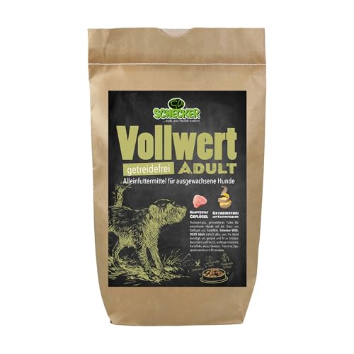 Schecker Trockenfutter - VOLLWERT Adult - getreidefreies Hundfutter - hochwertig - für empfindliche Hunde - 100% getreidefrei - 12 kg von Schecker