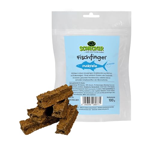 Schecker Hundesnack - Fischfinger Makrele - 100 g - Dörrfisch aus 99% Fisch und 1% Meeresalgen von Schecker