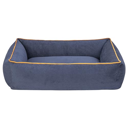 Schecker Hundebett Harlesiel - spezieller Anti-Slip Boden - Bezug waschbar - komfortabel Dunkelblau/Senfgelb - 105 x 80 cm von Schecker