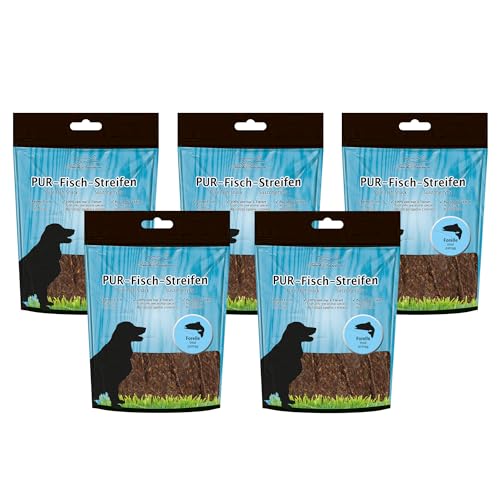 Schecker Hundefutter - Pur Streifen Forelle - Dörrfisch - 5 x 100 g - als Barf-Ergänzung geeignet von Schecker