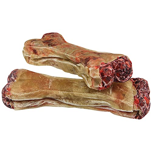 Schecker Hundefutter - gefüllter Kauknochen mit Salami Geschmack - gefüllt mit Pansen und Ochsenziemer - 10 Stück á 12 cm (700 g) von Schecker