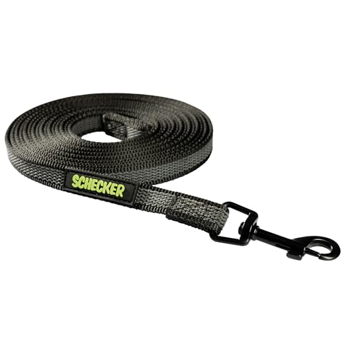 Schecker Hundeleinen - gummierte Schleppleine in Schwarz - 5 Meter / 15 mm - wasserabweisend - schnelltrocknend - Super-Grip von Schecker