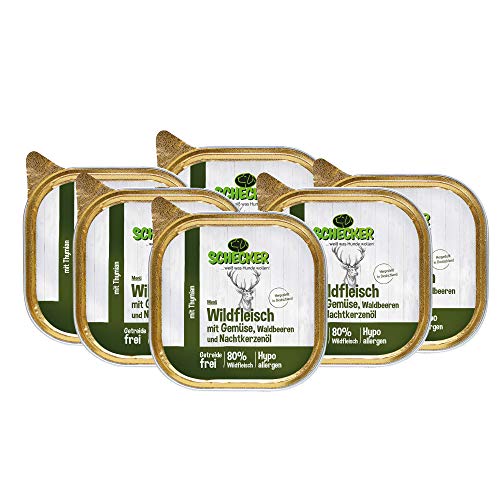 Schecker Nassfutter - Hundemenü Wildfleisch mit Gemüse, Waldbeeren - 6 x 200 g - getreidefrei - hypoallergen - 80% Wildfleisch von Schecker