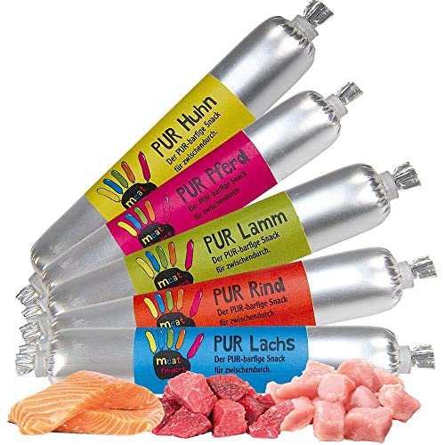 Schecker Hundewurst - Meatfingers PUR Mix - schnittfest - grob-stückige Mini Fleischwurst ohne Gewürze - 5 x 70 g von Schecker