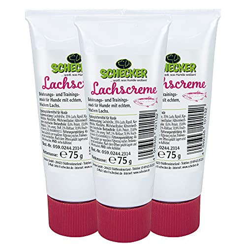 Schecker Lachscreme 3 x 75g cremig - lecker - Belohnung und Training - Snack für Hunde ohne Konservierungsstoffe von Schecker