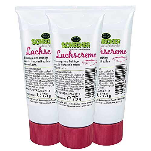 Schecker Lachscreme 3 x 75g cremig - lecker - Belohnung und Training - Snack für Hunde ohne Konservierungsstoffe Schecker Lachscreme 3 x 75g cremig - lecker - Belohnung und Training - Snack für Hunde ohne Konservierungsstoffe von Schecker