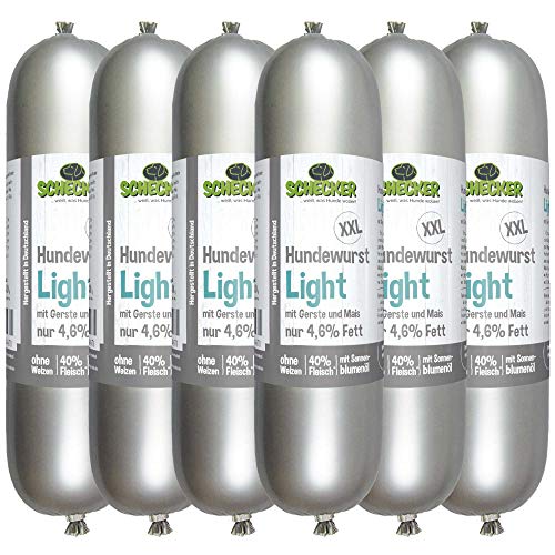 Schecker Hundefutter - Hundewurst XXL Light - Nassfutter für Hunde -weizenfrei - echte Premiumqualität - 6 x 800g - Fettarm von Schecker