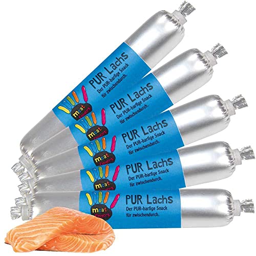 Schecker Hundewurst - Meatfingers PUR Lachs - grob-stückige Mini Fleischwurst ohne Gewürze - ohne jegliche Zusatzstoffe 5 x 70 g von Schecker