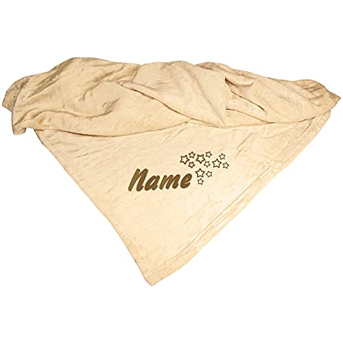 Schecker Mikrofaserdecke Premium - 150 cm x 95 cm - Sterne mit Name - Creme - Bestickt mit dem Namen Ihres Hundes von Schecker