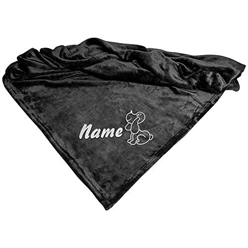 Schecker Mikrofaserdecke Premium 1Stück 150 cm x 95 cm Hund mit Name Schwarz von Schecker