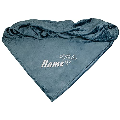 Schecker Mikrofaserdecke Premium 1Stück 150 cm x 95 cm Sterne mit Name Marineblau von Schecker