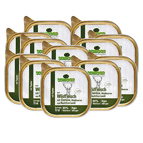 Schecker Nassfutter - Hundemenü Wildfleisch mit Gemüse, Waldbeeren - 12 x 200 g - getreidefrei - hypoallergen - 80% Wildfleisch von Schecker