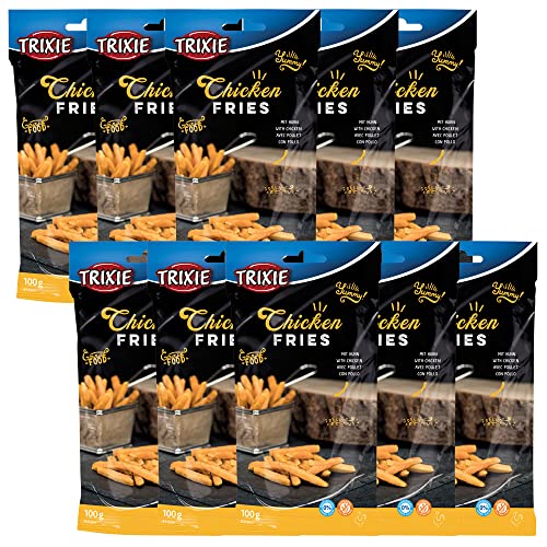 Trixie Chicken Fries 10 x 100g - fettarmer Snack - aus Hühnchenfleisch mit glutenfreiem Reismehl von Schecker