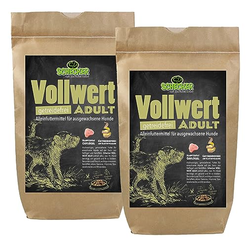 Schecker Trockenfutter - VOLLWERT Adult - getreidefreies Hundefutter - für empfindliche Hunde - 2 x 12 kg von Schecker