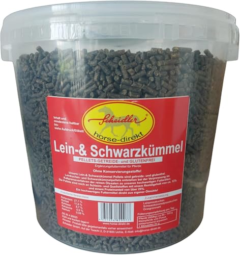 Scheidler horse-direkt Lein- u. Schwarzkümmel Pellets in einem Produkt 1500g Eimer, für Pferde Getreide- und glutenfrei und rein natürlich ohne Zusatzstoffe aus eigener Ölmühle von Scheidler horse-direkt