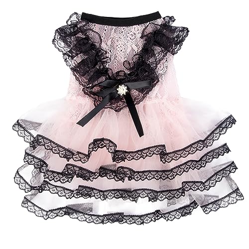 Hundekleid für kleine Hunde oder Katzen, atmungsaktiv und weich, für Welpen, Tutus, Kätzchen, Prinzessin, Spitzenkleid für Maskerade, Geburtstag, Party, Jahrestag, Rosa, Größe S von Scheppend