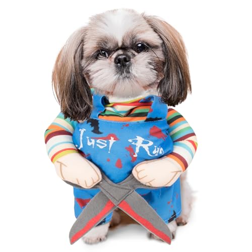 Scheppend Chucky Doll Hundekostüm, niedliches Halloween-Kostüm, Weihnachten, Cosplay-Outfit, Scheren-Stil, Puppe, Hundekleidung, lustige Welpen-Partykleidung für kleine Hunde, Katzen, groß von Scheppend