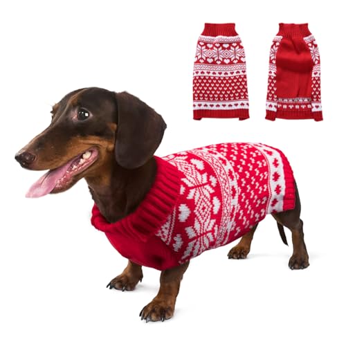 Scheppend Weihnachtspullover für Hunde, ärmellos, Strickwaren für kleine Hunde und Katzen, für Herbst und Winter, warm, für Welpen, hässlicher Pullover, Neujahrsferien, rote Schneeflocke, Größe XXL von Scheppend