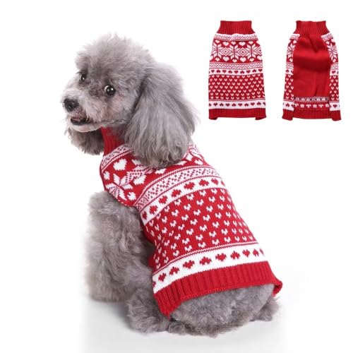 Scheppend Weihnachtspullover für Hunde, ärmellos, Strickwaren für kleine Hunde und Katzen, für Herbst und Winter, warm, für Welpen, hässlicher Pullover, Neujahrsferien, rote Schneeflocke, Größe M von Scheppend