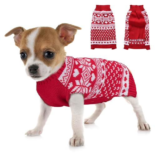 Scheppend Weihnachtspullover für Hunde, ärmellos, Strickwaren für kleine Hunde und Katzen, für Herbst und Winter, warm, für Welpen, hässlicher Pullover, Neujahrsferien, rote Schneeflocke, Größe S von Scheppend