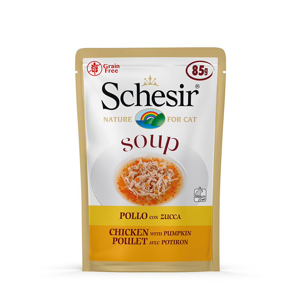 20 + 4 gratis! 24 x 85 g Schesir Cat Soup - Huhn mit Kürbis von Schesir