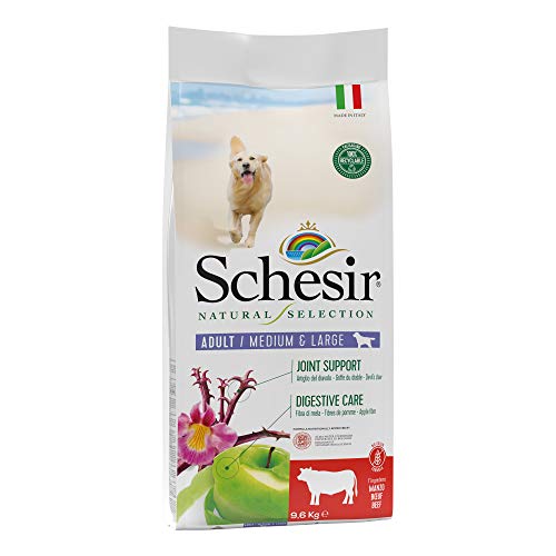 Schesir, Alleinfuttermittel für ausgewachsene Hunde mittlerer Größe, natürliche Selection Linie mit hohem Ochsengehalt, Kroketten - Beutelformat 9,6 kg von Schesir