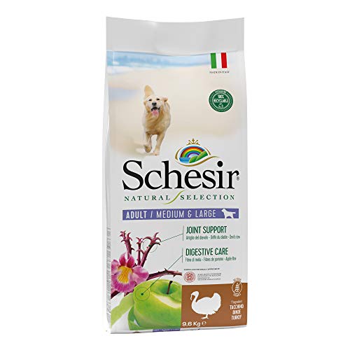 Schesir, Alleinfuttermittel für ausgewachsene Hunde mittlerer Größe, natürliche Selection Linie mit hohem Truthahngehalt, Kroketten – Beutelformat 9,6 kg von Schesir