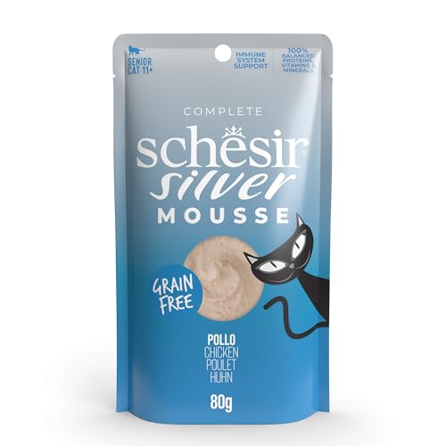 Title: Schesir Silver, Geschmack Huhn aus Mousse, komplettes Nassfutter für ältere Katzen (12 x 80 g) von Schesir