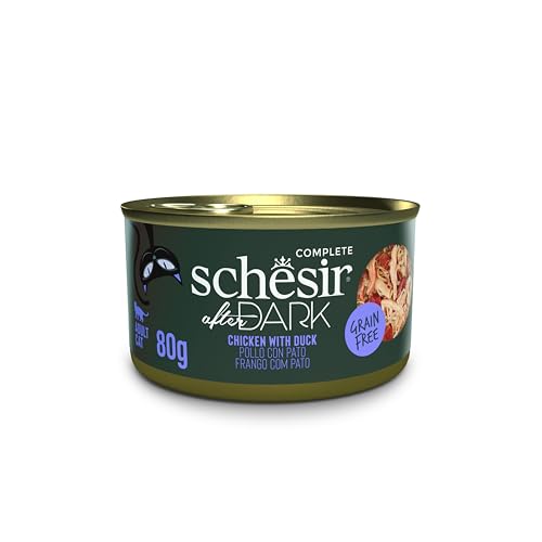 Schesir After Dark, Hühnerfilets mit Ente in Brühe, komplettes Nassfutter für Katzen (12 Dosen x 80 g) von Schesir